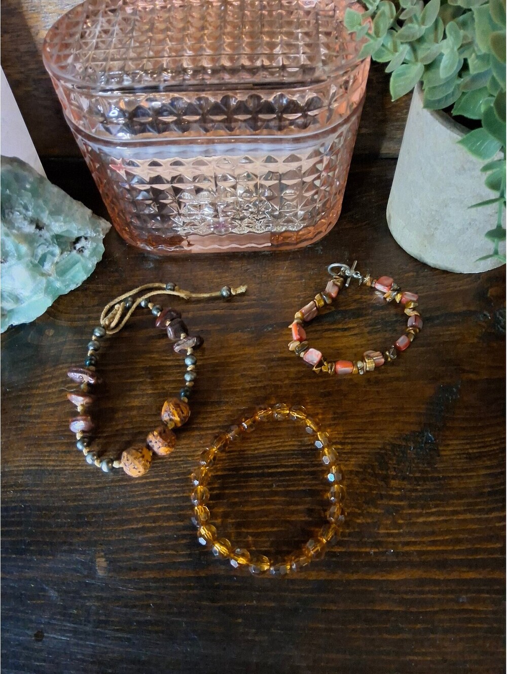 Lot of 3 Handmade Beaded Stretch & Adjustable Bracelets Boho Earth Tone Jewelry